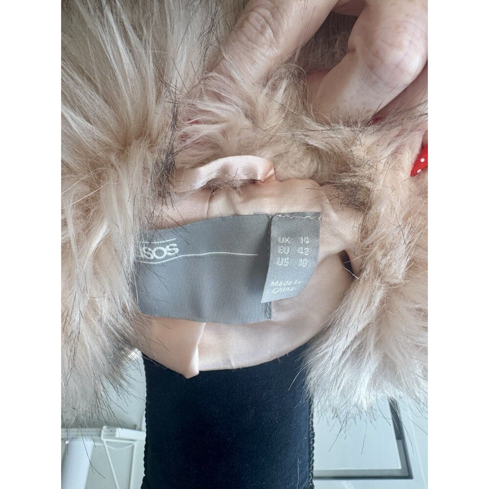 ASOS Women's Pink Cream Faux Fur Cropped Zip Jacket Soft Size 10 NEW - Picture 6 of 7
